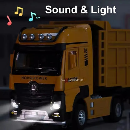 1/50 Extended Dump Truck Model Toy Metal Diecasting Doors Opened Sound Light Pull Back Vehicle Models Ornaments Children's Gifts-EXPROTAS