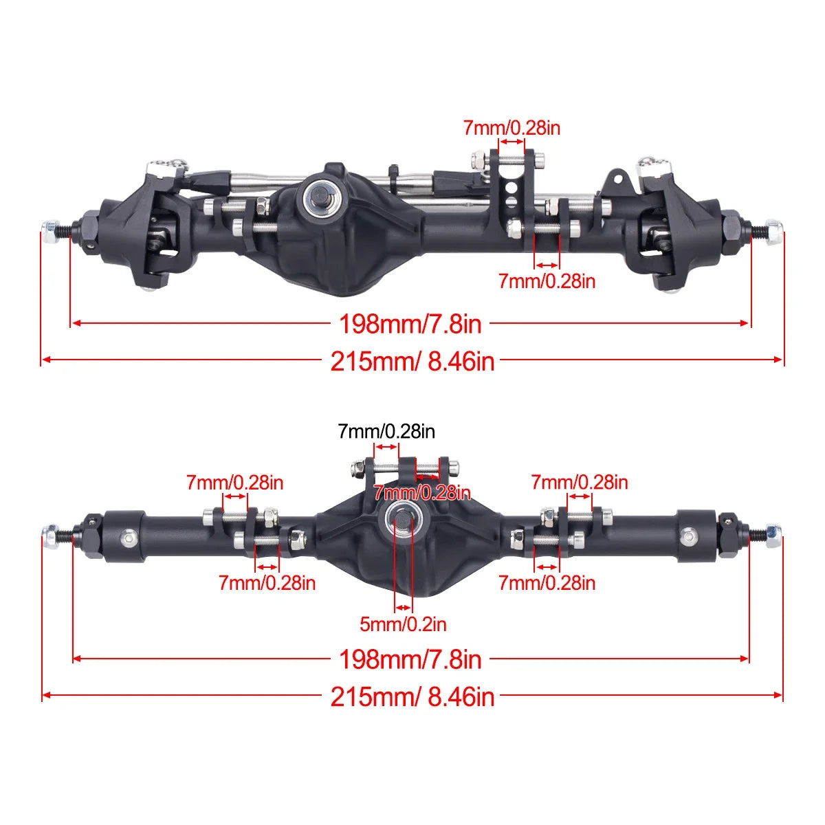 HooCrawler CNC Aluminium Front Rear Straight Axles 1/10 RC SCX10 II VS4-10