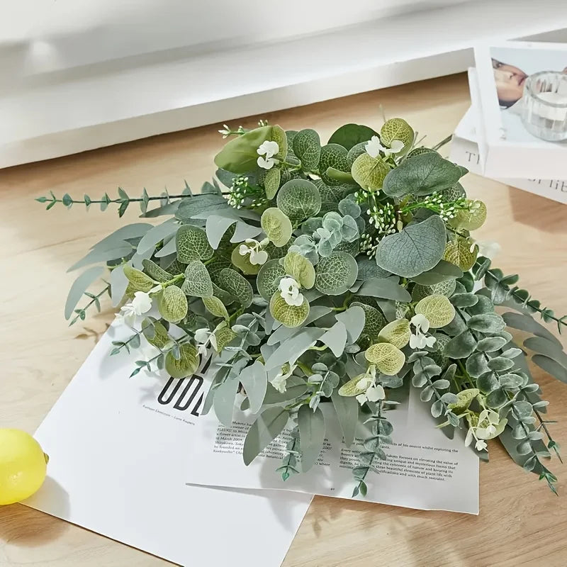 50/90PCS Artificial Eucalyptus Flowers Home Decor Fake Leaf Green Stems