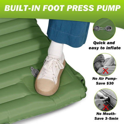 Extra Thick Camping Sleeping Pad 4 Inch Self-Inflating Outdoor Mat