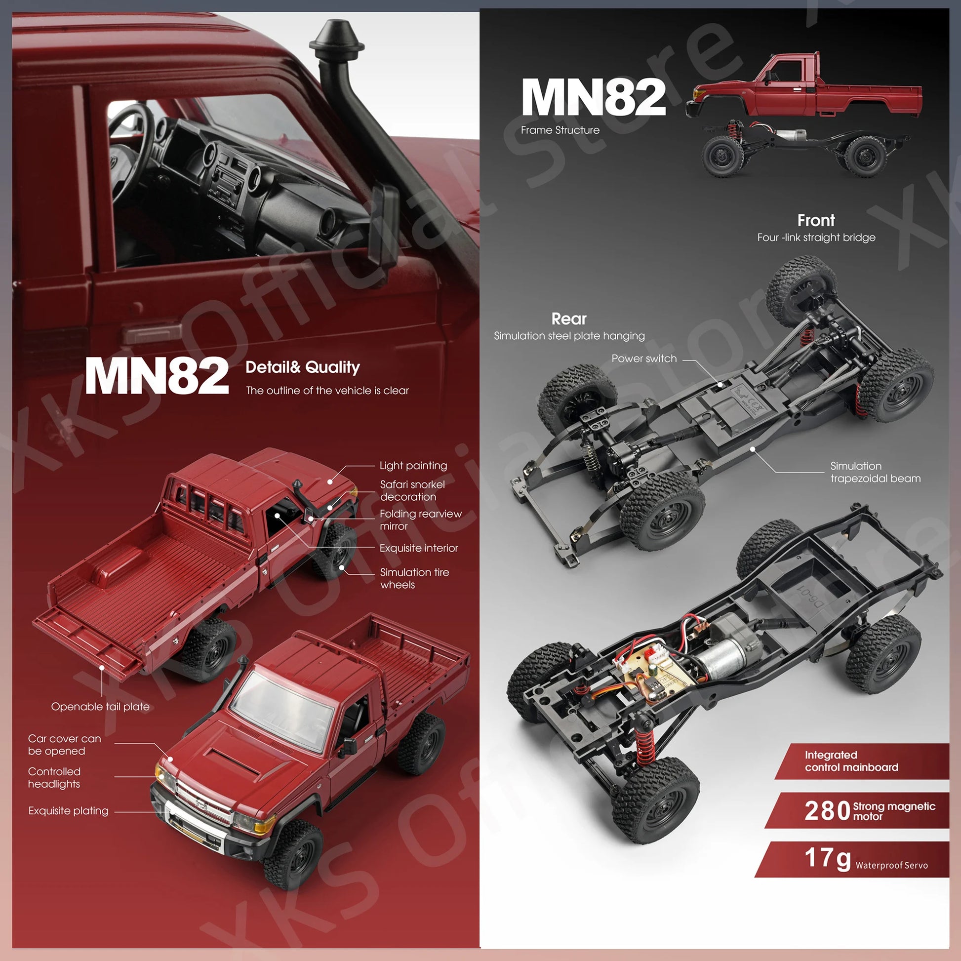 Mn82 Rc Car 1:12 Full Scale 2.4G 4WD 280 Motor Remote Control Off-Road Pickup Truck Model Car for Boys Adult Gifts-EXPROTAS
