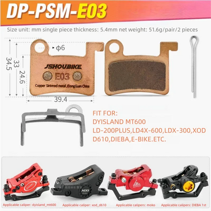Sintered Metal Brake Pads for Filel DYISLAND XOD DIEBA JSWE E-Bike JSHOUBIKE