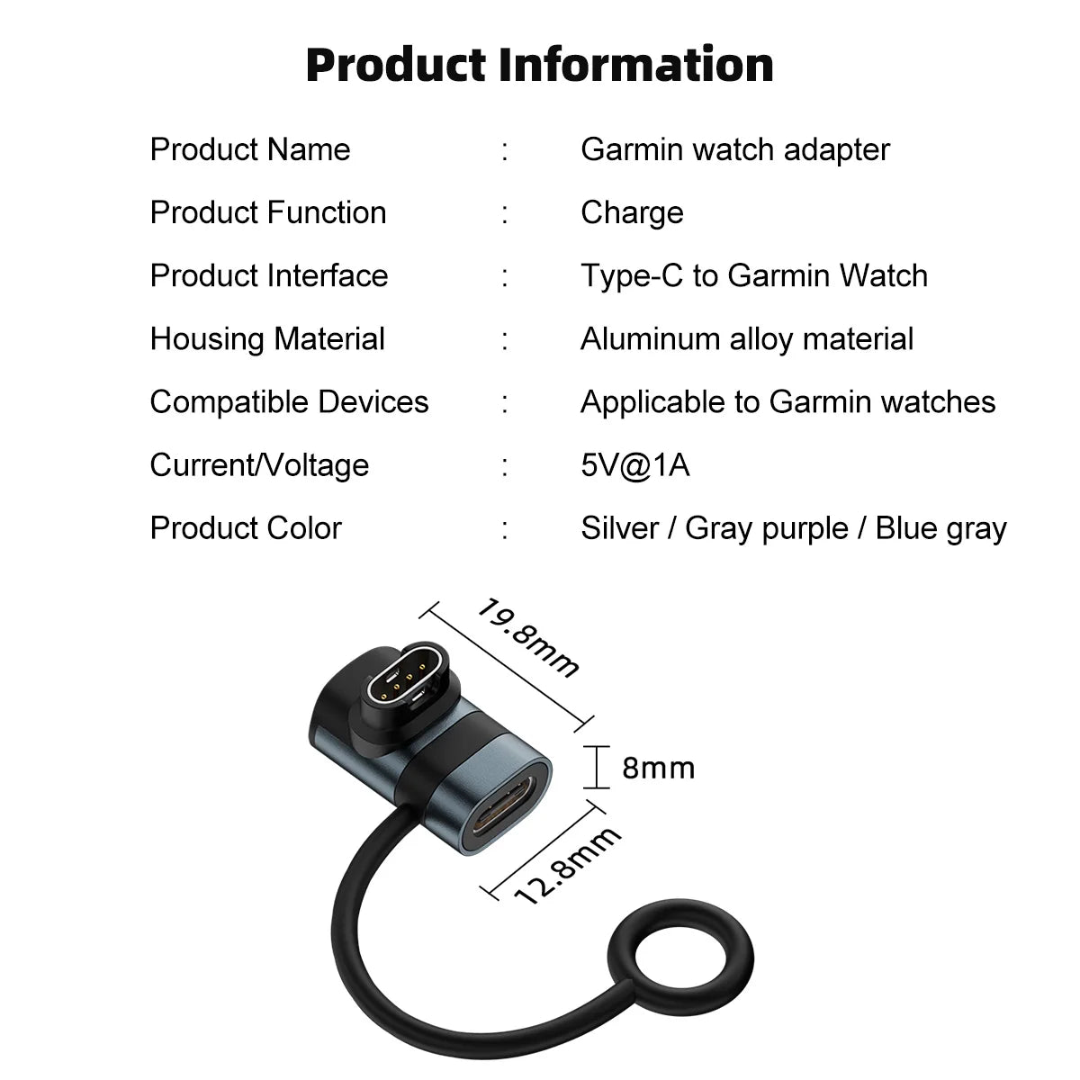 Watch Charger Cable for Garmin Fenix 7/7S/7X/6/6S USB Type C Adapter