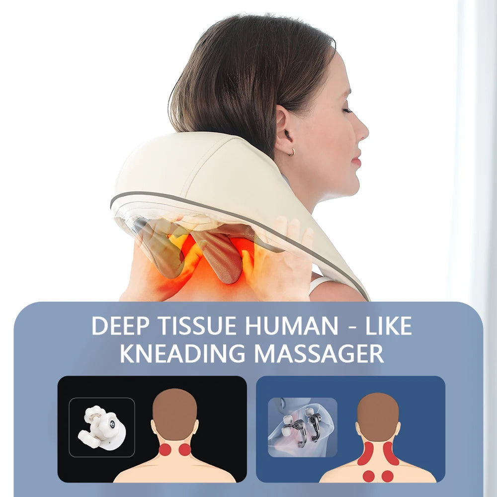 Shoulder Massager Wireless 26W Kneading Neck and Back Heat Shawl Wrap