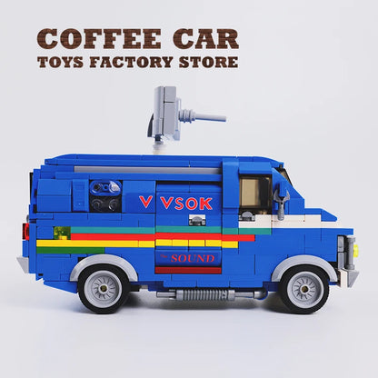 Mystery Town Sci-Fi Retro Van Building Blocks MOC City Street Vehicle Toy Set