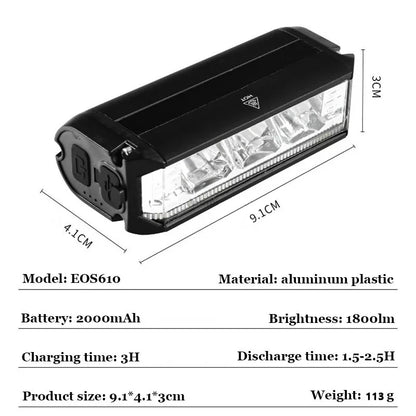 Rechargeable Bike Light 1800LM USB LED Front Rear Waterproof Ebike Lamp