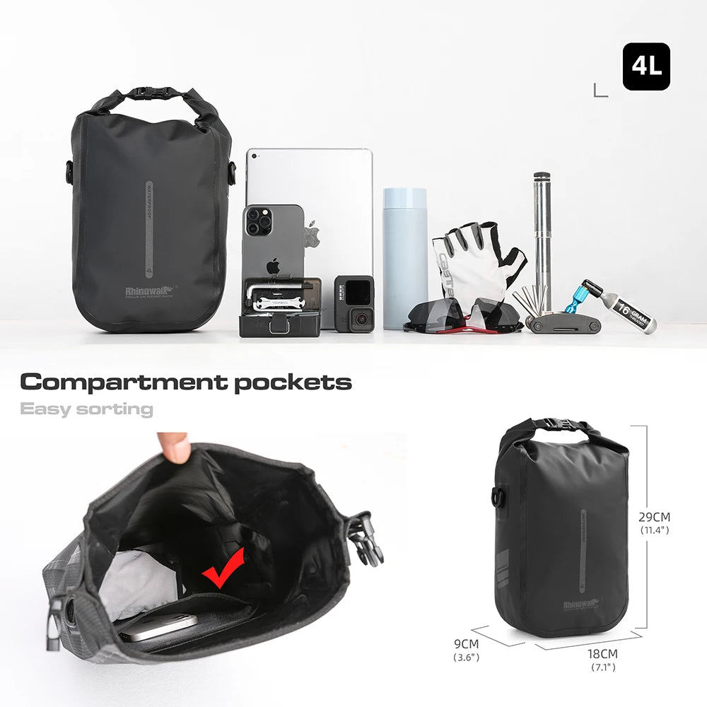 Rhinowalk Waterproof Bike Front Fork Bag Quick Release 4-6L Shoulder Storage Bag