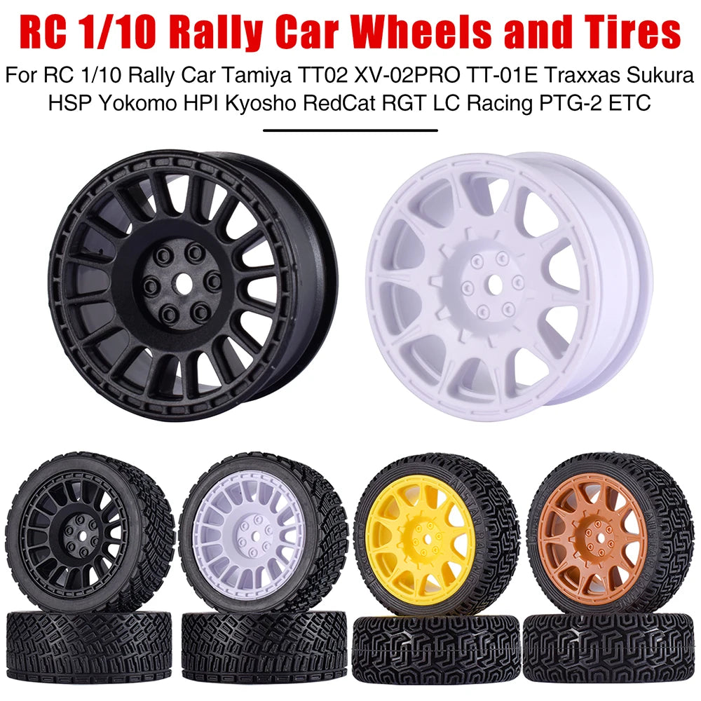 1/10 RC Wheels & Tires Set 12mm Hex On-Road Drift/Rally for Tamiya TT-02 Compatible Chassis