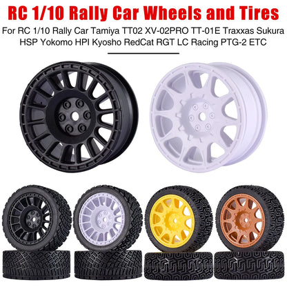 1/10 RC Wheels & Tires Set 12mm Hex On-Road Drift/Rally for Tamiya TT-02 Compatible Chassis
