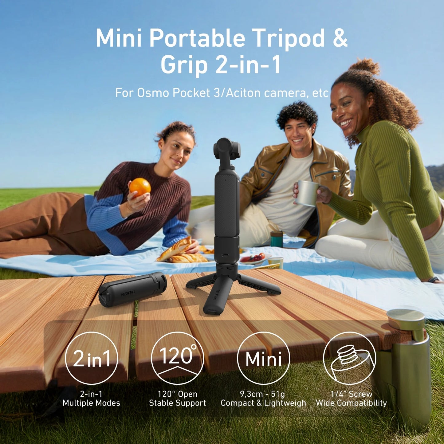 Quick Release Tripod Grip for GoPro DJI Insta360 Action Camera Hand Stick
