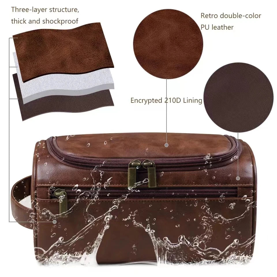 Leather Toiletry Bag Men Women Dopp Travel Hanging Large Cosmetic Wash Bags