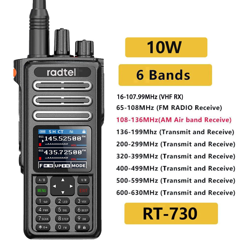 Radtel RT-730 10w Air Band Walkie Talkie Full Band Amateur Ham 199CH  HT USB-C Battery NOAA FM AM UHF VHF Satcom-EXPROTAS