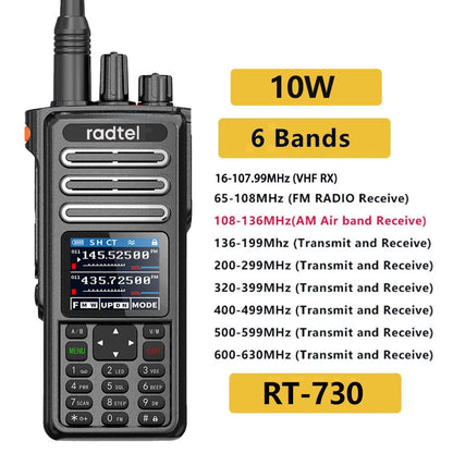 Radtel RT-730 10w Air Band Walkie Talkie Full Band Amateur Ham 199CH  HT USB-C Battery NOAA FM AM UHF VHF Satcom-EXPROTAS