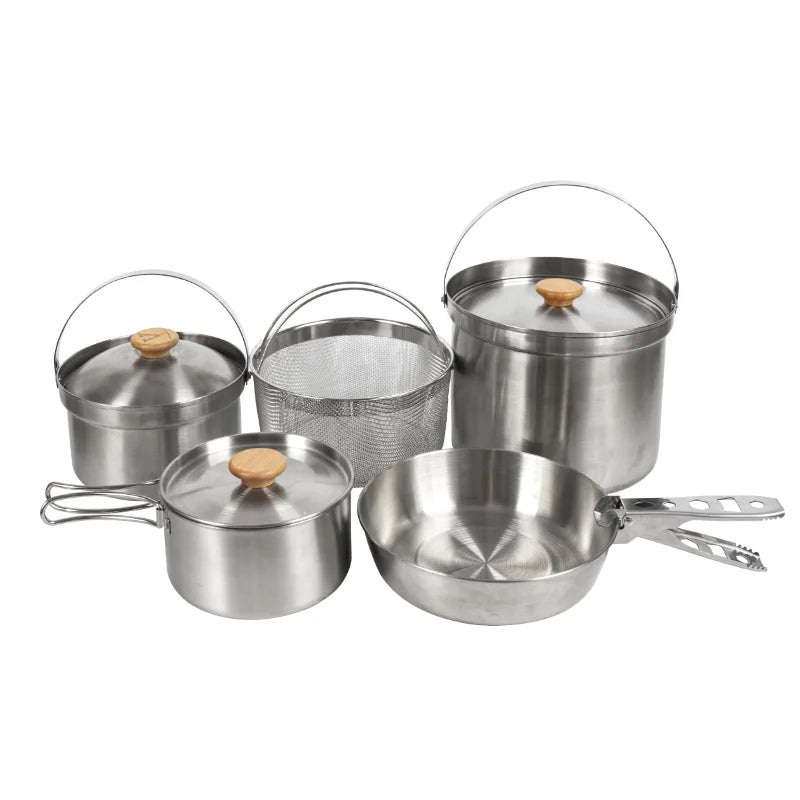 NOBANA Newest Outdoor Stainless Steel Pot Set Camping Family Pot Set 5L Portable Picnic Soup Pot Frying Steaming Household Pot-EXPROTAS