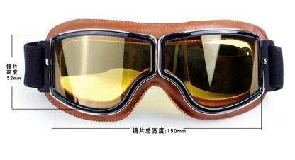 Vintage Motorcycle Leather Goggles Folding Cruiser Motocross Riding Safety Glasses