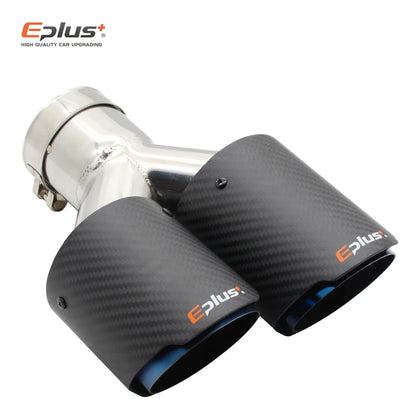 EPLUS Car Carbon Fiber Matte Muffler Tip Y Shape Double Exit Exhaust Pipe Mufflers Nozzle Decoration Universal Stainless Blue-EXPROTAS