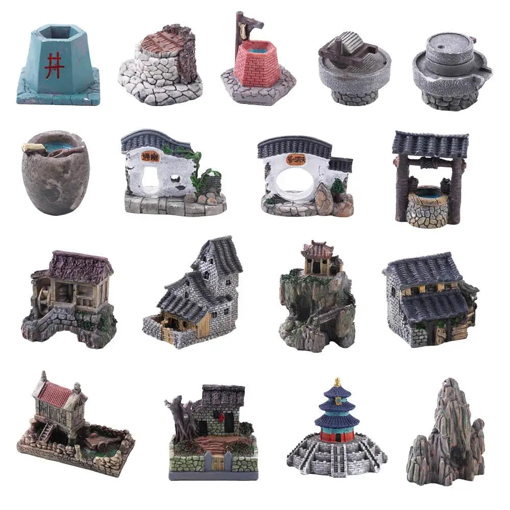 1PCS Mini House Model Resin Ornament for Garden Landscaping Decor