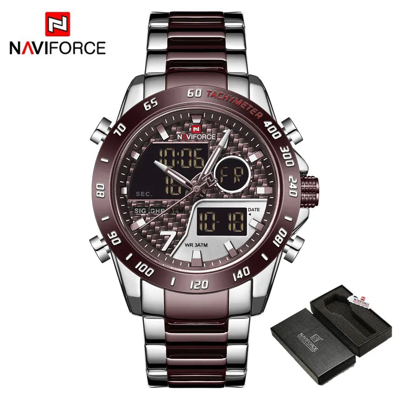 NAVIFORCE Men's Digital Sport Watch | LED Quartz Waterproof Luminous Military Style