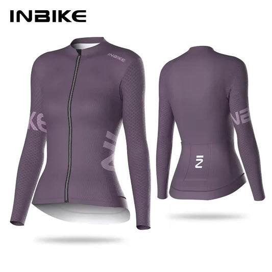 INBIKE Womens Long Sleeve Cycling Jersey Spring Autumn MTB Road Slim Fit Top