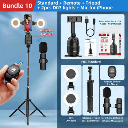 Smart Auto Face Tracking AI Gimbal for Smartphone & Action Camera 360° Vlog Kit w/ Tripod