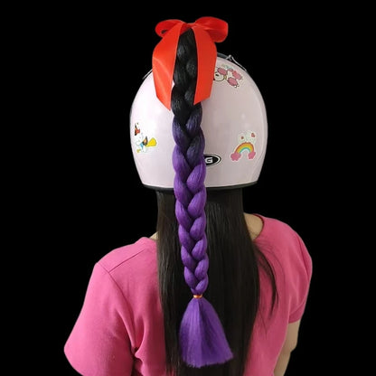 Motorcycle Helmet Braids Wig for Women Ponytail Hair Curly Pigtail Decor