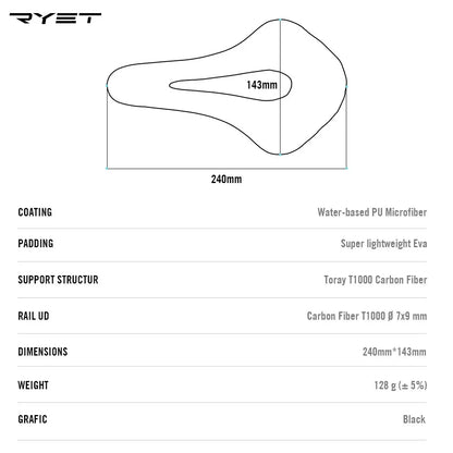 RYET Carbon Bike Saddle Ultralight PU Soft Seat with Oval Rails for Road MTB