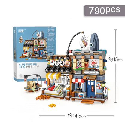 Street View Building Blocks Izakaya Shaved Ice Takoyaki Coffee Panda Tea House Model