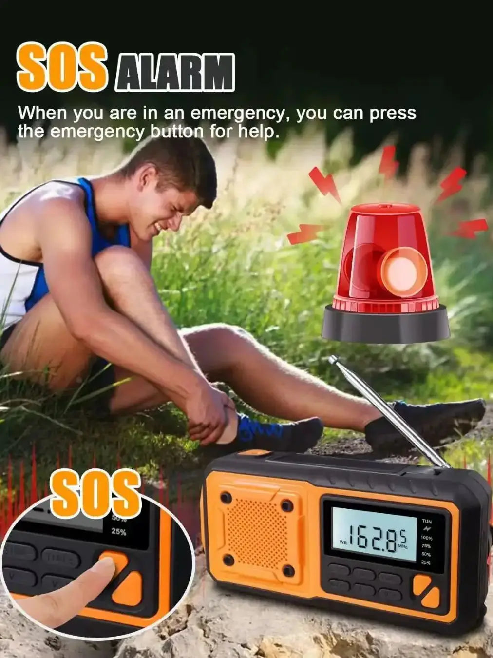 4000mAh Emergency Solar Power Bank Charger Hand Crank Radio LED Torch