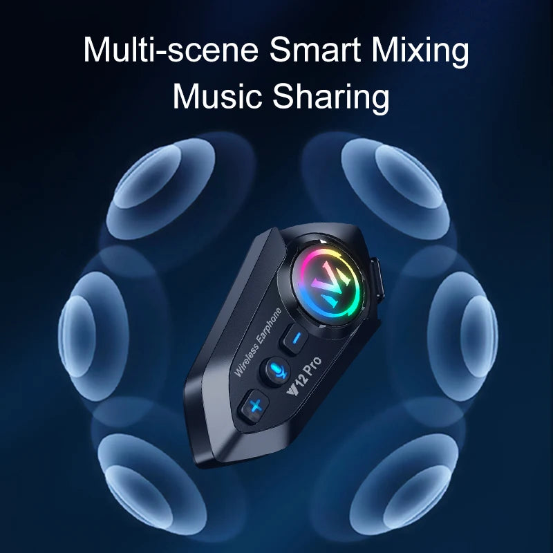 Y12 Pro Motorcycle Helmet Bluetooth Intercom Headset 500m IP56 Music Share