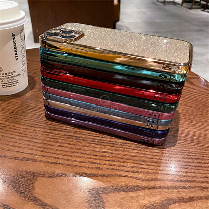 Square Glitter Plating Case for iPhone 11-16 Pro Max Mini XR XS Clear Cover