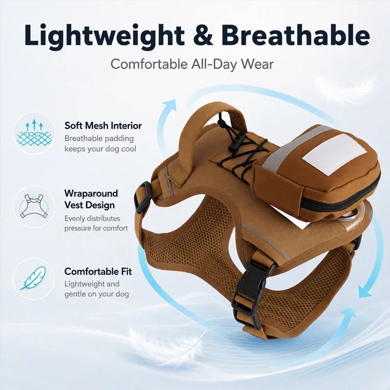 Adjustable Training Dog Outdoor Vest with Backpack & Elastic Leash