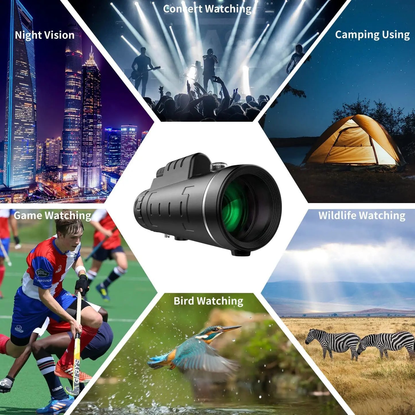 40x60 HD Monocular Telescope Phone Adapter Waterproof Pocket Hunting Camping