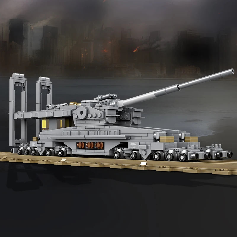 NEW WW2 Railway Gun Building Blocks Military Cannon MOC Army Weapon Model Toy Gift