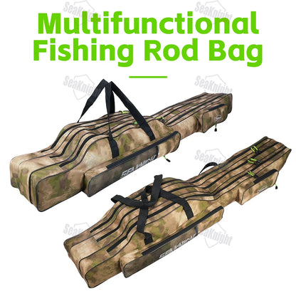 Fishing Rod Bag Portable 3-Layer Foldable Storage Case for Reel Tackle Gear
