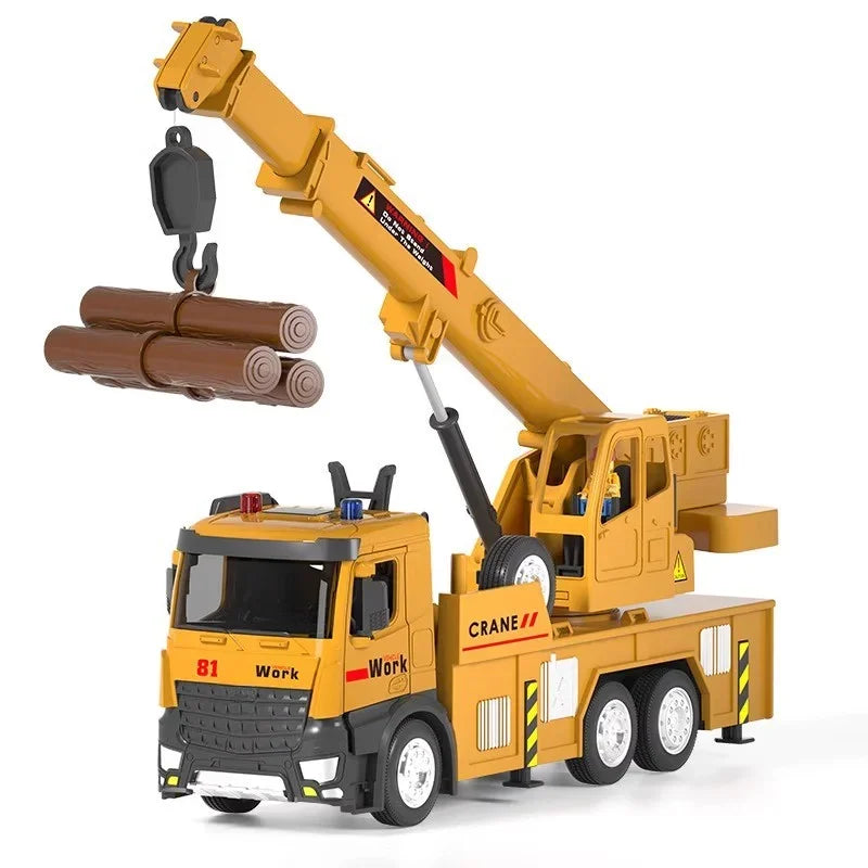 1/18 Crane Work Truck Model Toys Car Diecast Alloy Engineering Vehicle Doors Opened Sound Light Rubber Tire Toy Birthday for Kid-EXPROTAS