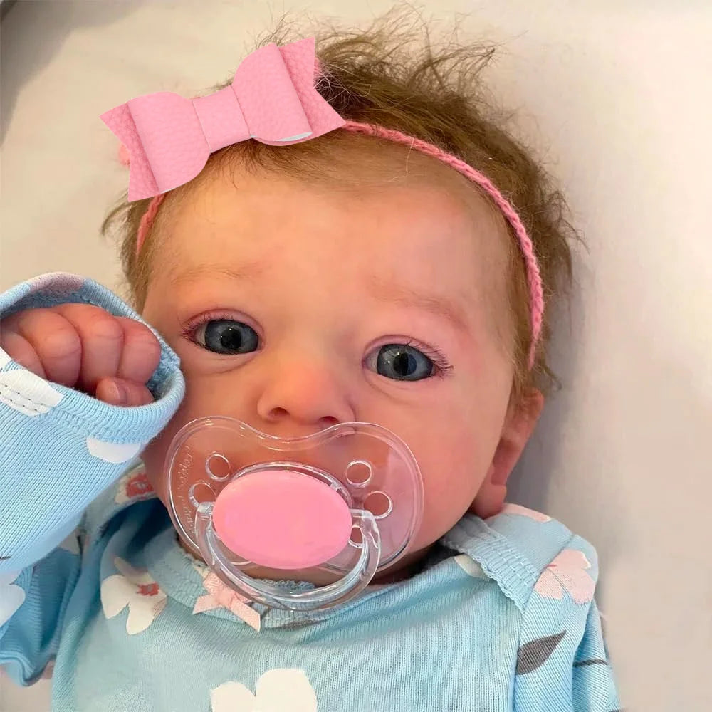 46CM Newborn Open Blue Reborn Baby Doll Felicia Soft Eyes Hand-Rooted Hair