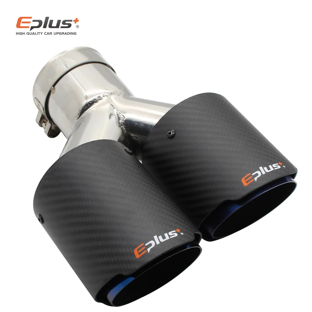 EPLUS Car Carbon Fiber Matte Muffler Tip Y Shape Double Exit Exhaust Pipe Mufflers Nozzle Decoration Universal Stainless Blue-EXPROTAS