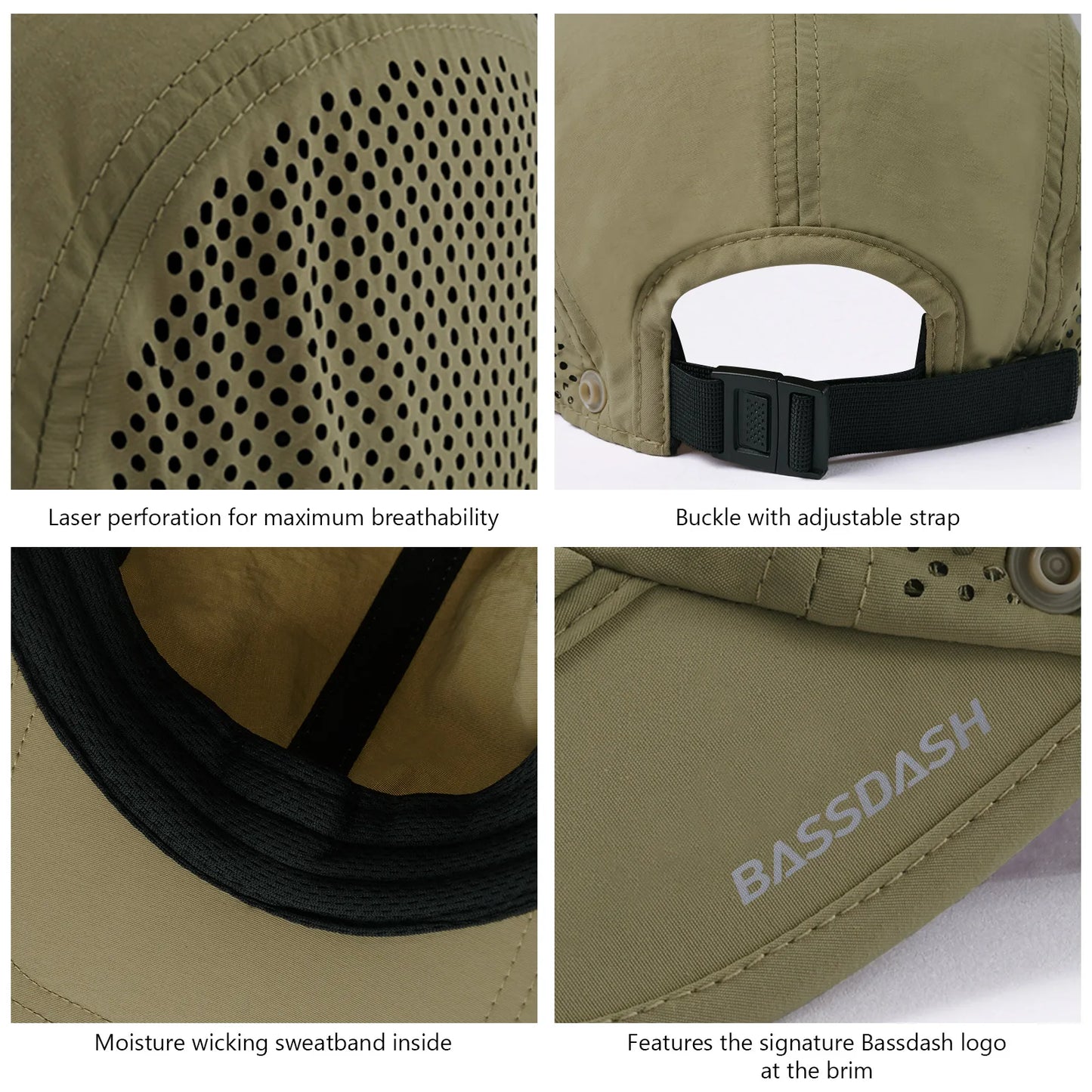 BASSDASH UPF 50+ Fishing Hat Foldable Cap with Removable Neck Flap