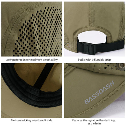 BASSDASH UPF 50+ Fishing Hat Foldable Cap with Removable Neck Flap