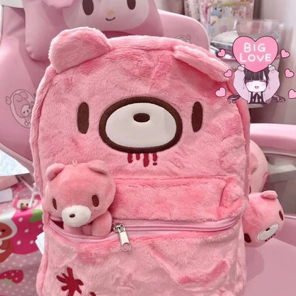 Pink Plush Bear Backpack Cute Doll Bag Kawaii Goth Punk Rucksack