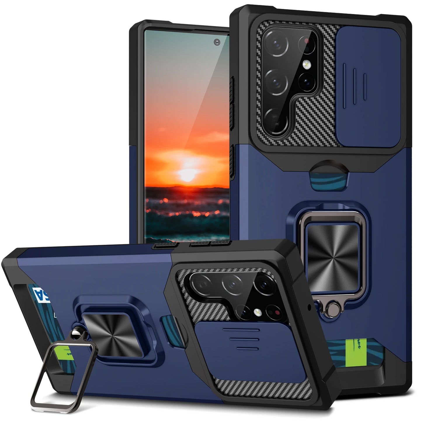 Armour Ring Phone Case for Samsung S21 S22 S23 S24 Ultra Note20 Card Slot