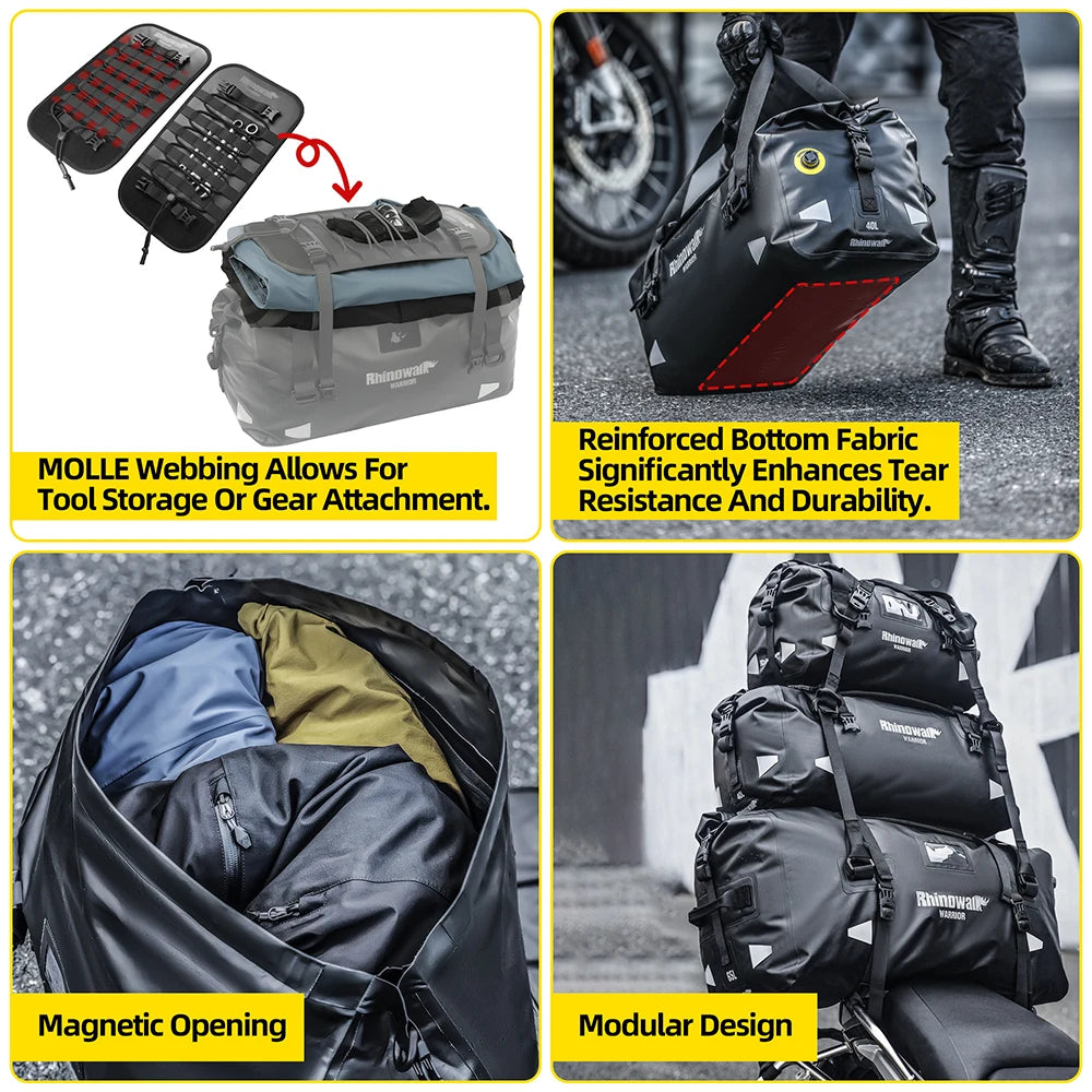 Rhinowalk Motorcycle Saddle Bag 20/40/65L Waterproof Tail Seat Luggage MOLLE