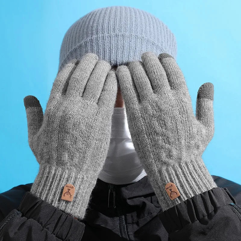 Men's Warm Wool Knitted Gloves Winter Touchscreen Thick Cold Proof Mittens