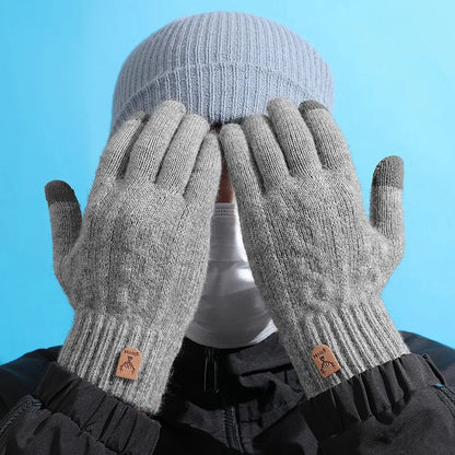 Men's Warm Wool Knitted Gloves Winter Touchscreen Thick Cold Proof Mittens