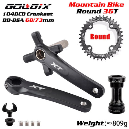XT Bicycle Crankset 104BCD MTB Bike Crank Chainring Bike 170mm 175mm Black Round Oval 32T 34T 36T 38T Aluminum Alloy with Bottom-EXPROTAS