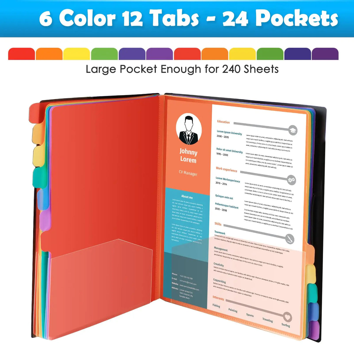 A4 Multi-Layer Inner Page Storage Folder 12 Color Rainbow File Book