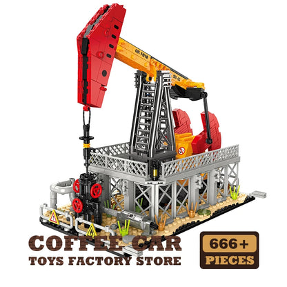 City Street View Industrial Factory Building Blocks Oil Pump MOC Plant Model Toy Gift