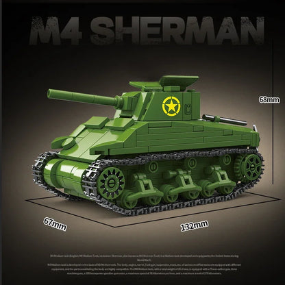 WW2 US M4 Sherman 75 Medium Tank Building Blocks Military Brick Model Educational Gift