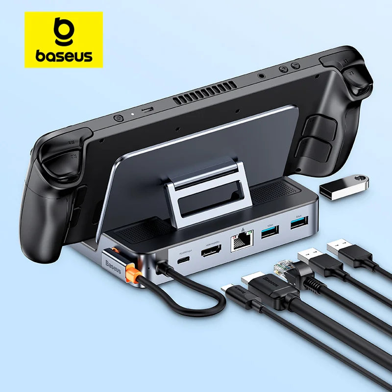 Baseus USB C Docking Station for Steam Deck Nintend Switch 6-in-1 Type C to 4K@60Hz HDMI-compatible Gigabit Ethernet USB 3.0 Hub-EXPROTAS