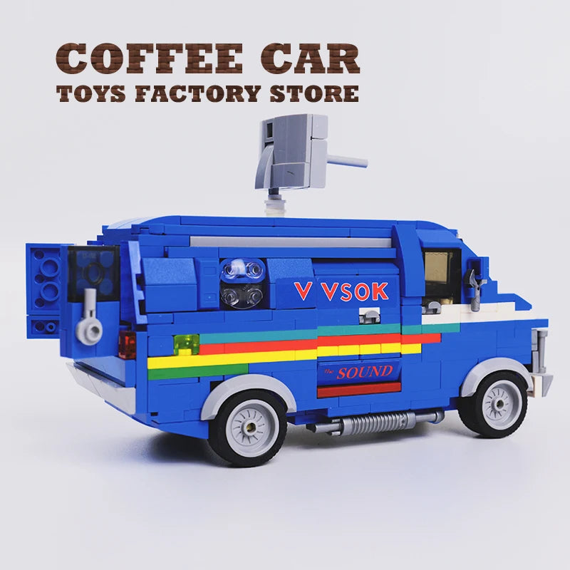 Mystery Town Sci-Fi Retro Van Building Blocks MOC City Street Vehicle Toy Set